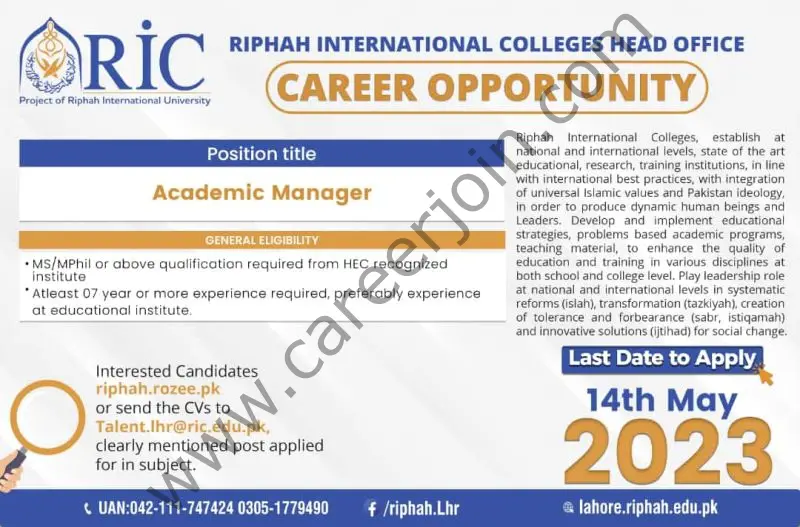 Riphah International Colleges RIC Jobs May 2023 5