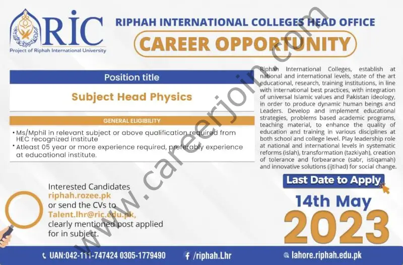 Riphah International Colleges RIC Jobs May 2023 3