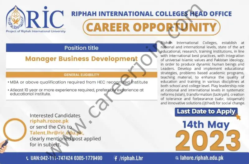 Riphah International Colleges RIC Jobs May 2023 4
