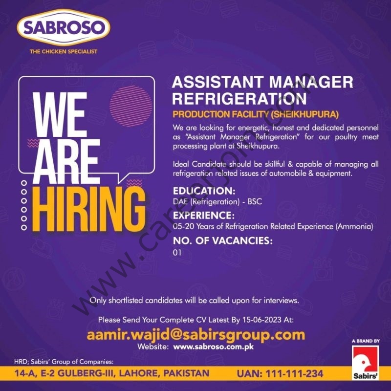 Sabroso Pakistan Jobs Assistant Manager Refrigeration 1