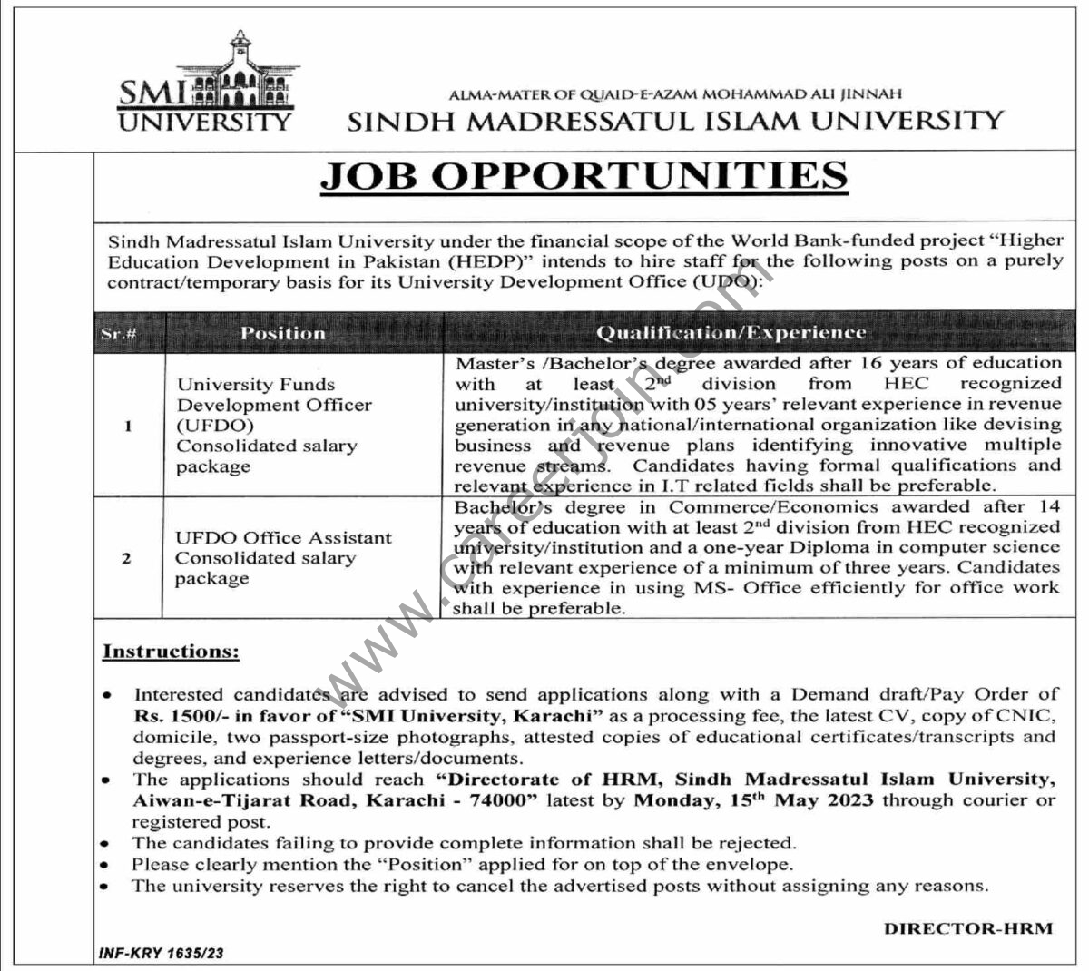 Sindh Madressatul Islam SMI University Jobs May 2023 1