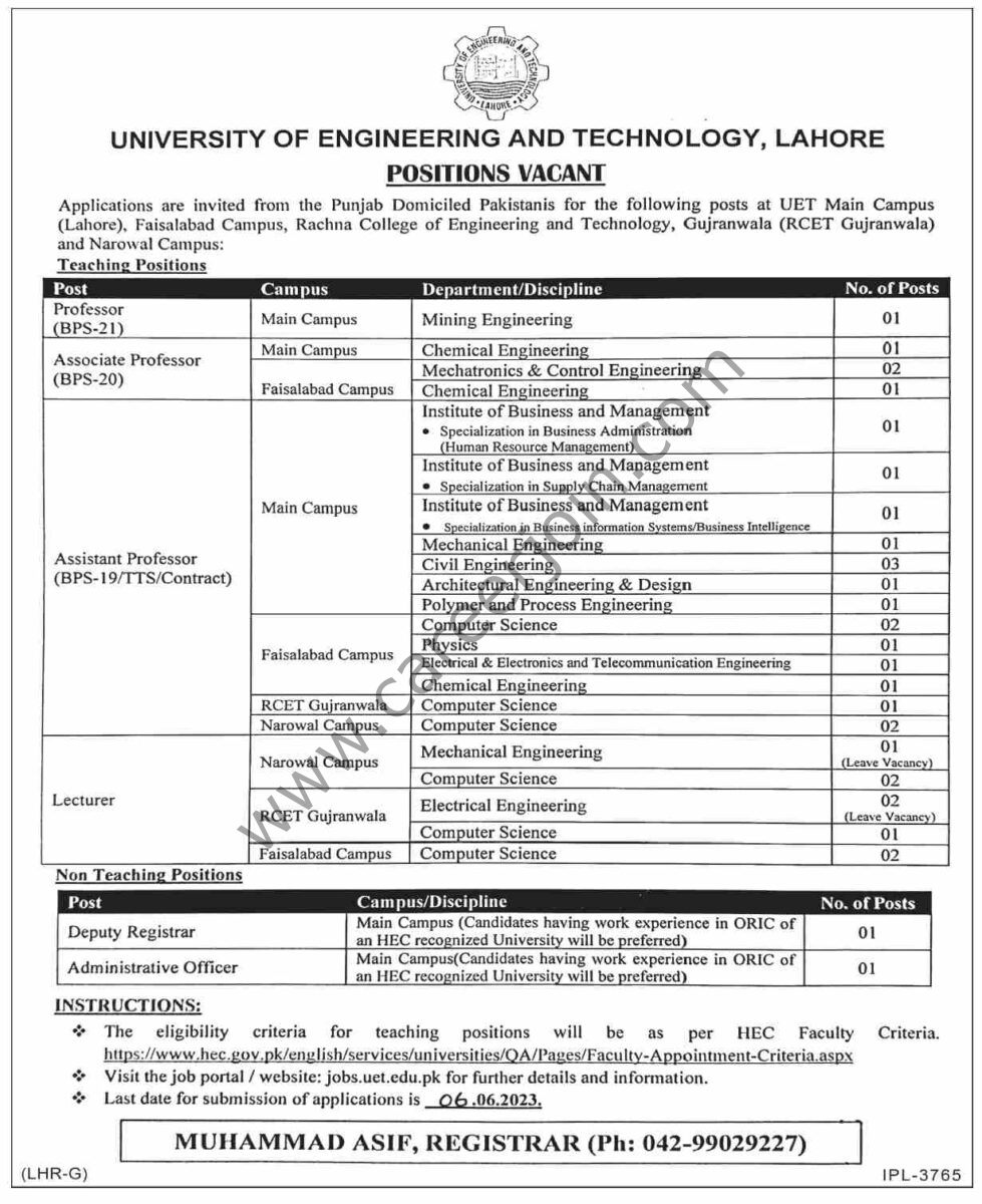 UET Lahore Jobs 21 May 2023 Dawn 1