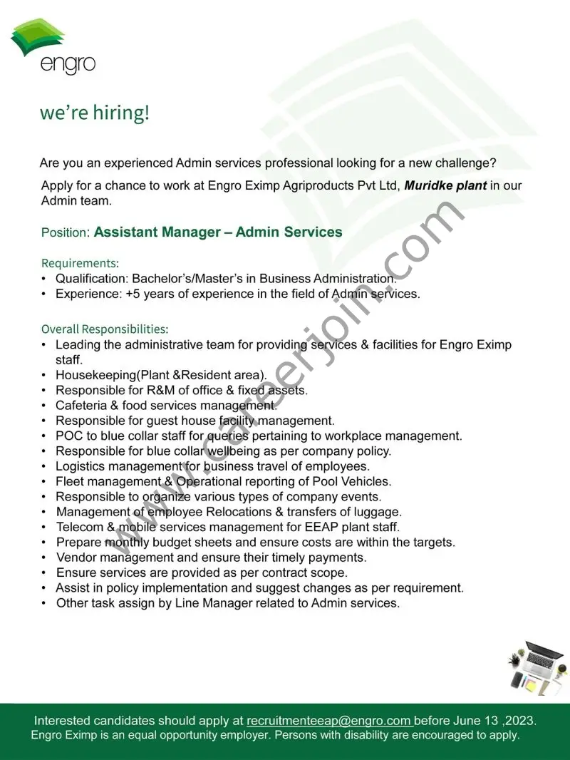 Engro Eximp Agriproducts Pvt Ltd Jobs Assistant Manager Admin Services 1