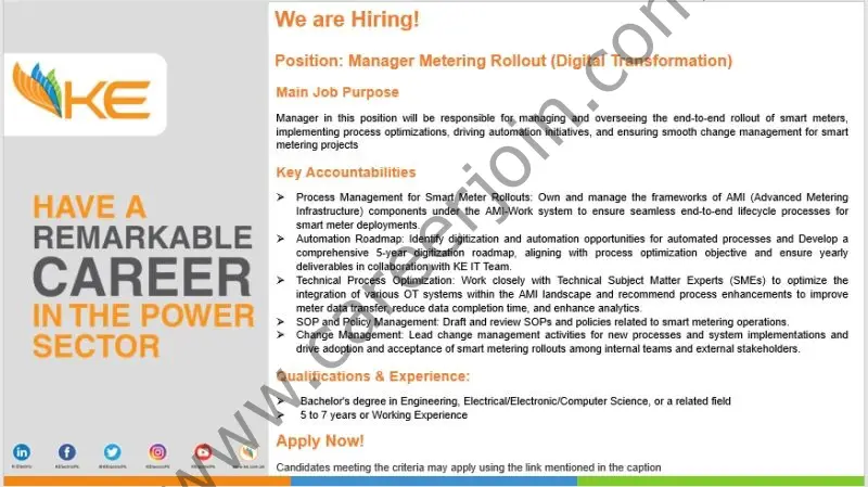 K-Electric Pvt Ltd Jobs Manager Metering Rollout 1