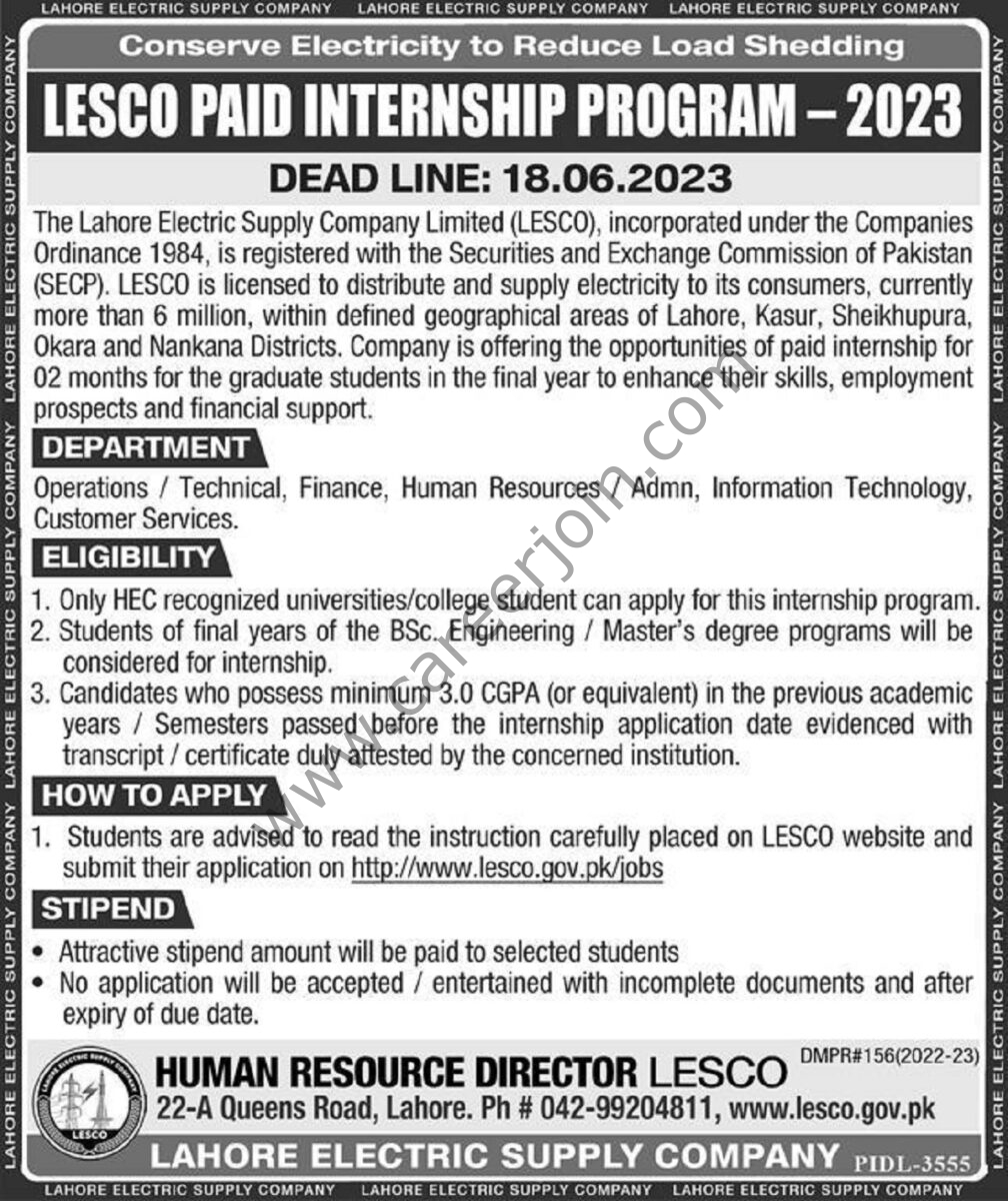Lahore Electric Supply Co Ltd LESCO Jobs 11 June 2023 Express 1
