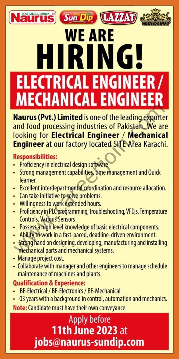Naurus Pvt Ltd Jobs Electrical Engineer / Mechanical Engineer 1