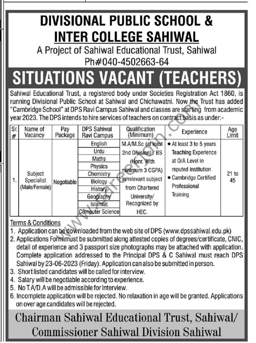 Sahiwal Education Trust Jobs 04 June 2023 Express 1