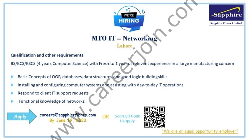 Sapphire Fibres Limited Jobs MTO IT Networking 1