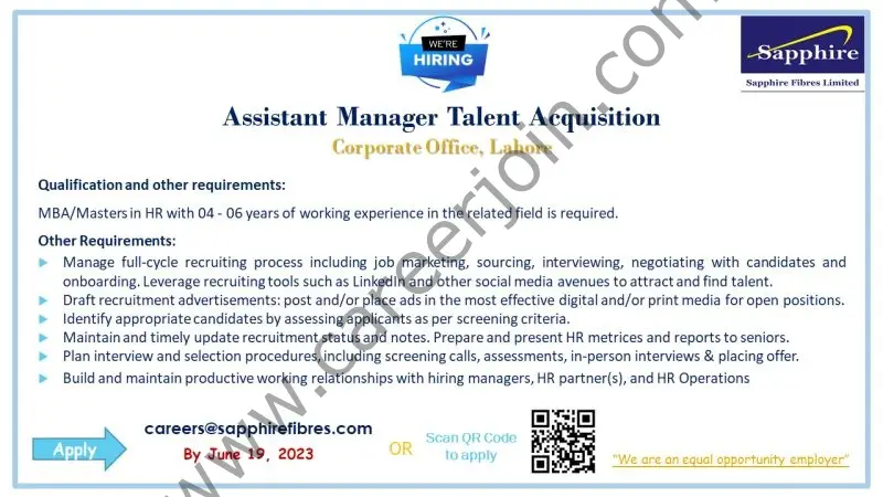 Sapphire Fibres Limited Jobs Assistant Manager Talent Acquisition 1