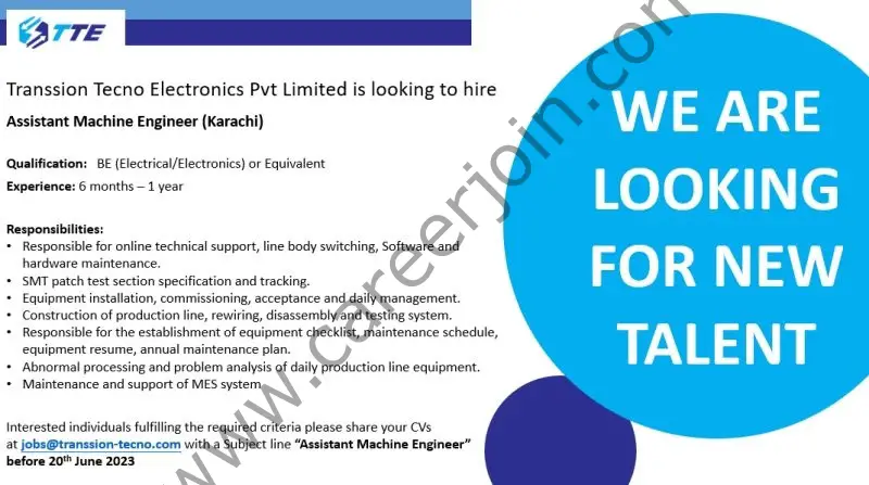 Transsion Tecno Electronics Pvt Limited Jobs Assistant Machine Engineer 1