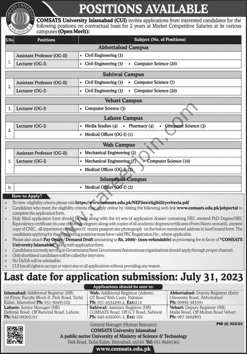 COMSATS University Islamabad CUI Jobs 16 July 2023 Express 22
