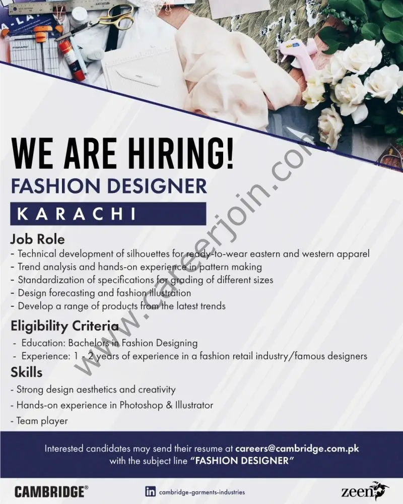 Cambridge Garments Pvt Ltd Jobs Fashion Designer 1