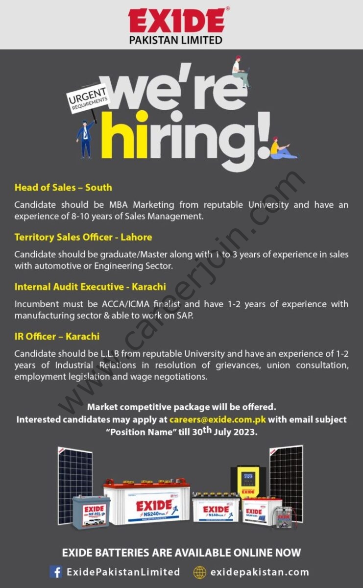 Exide Pakistan Limited Jobs July 2023 1