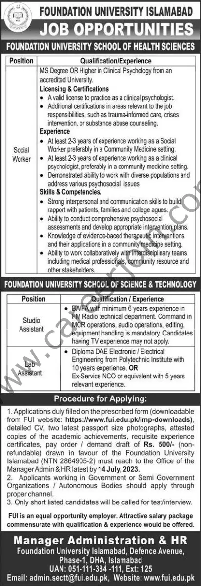 Foundation University Islamabad Jobs 09 July 2023 Express 1
