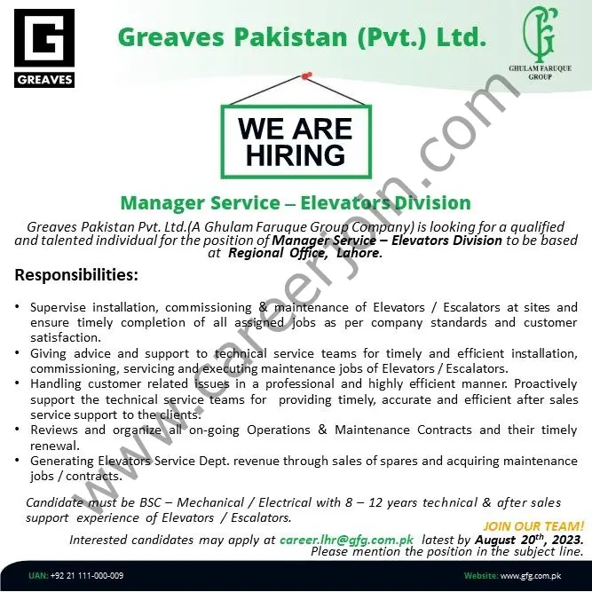 Greaves Pakistan Pvt Ltd Jobs Manager Service  1