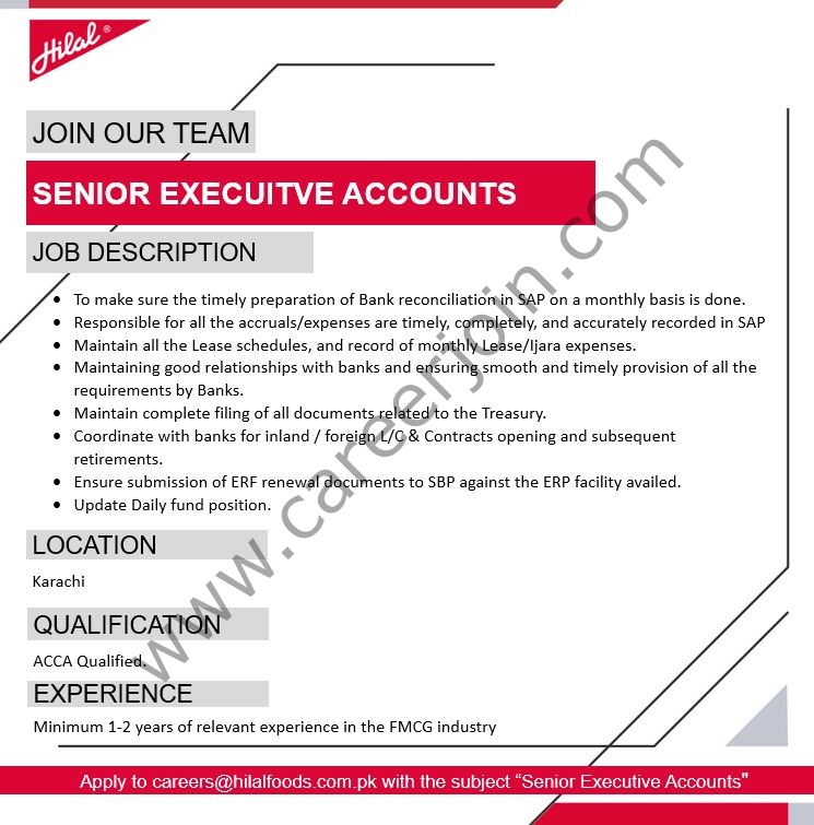 Hilal Foods Pvt Ltd Jobs Senior Executive Accounts 1