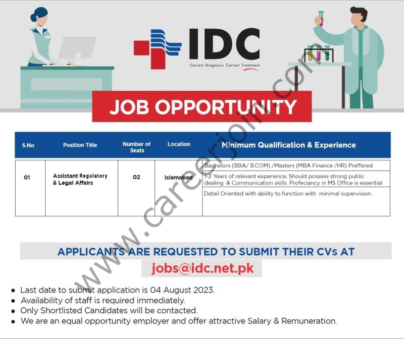 Islamabad Diagnostic Centre IDC Jobs Assistant Regulatory & Legal Affairs 1