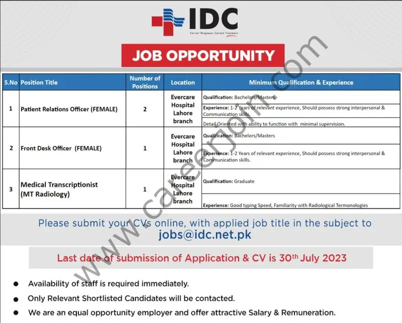 Islamabad Diagnostic Centre IDC Jobs August 2023 1