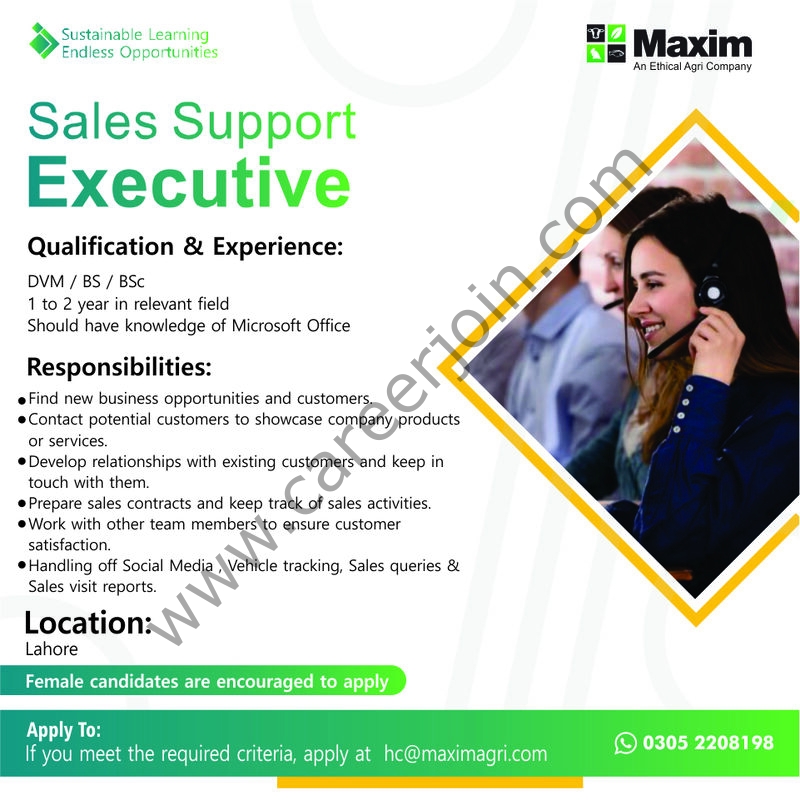 Maxim Agri Pvt Ltd Jobs Sales Support Executive 1