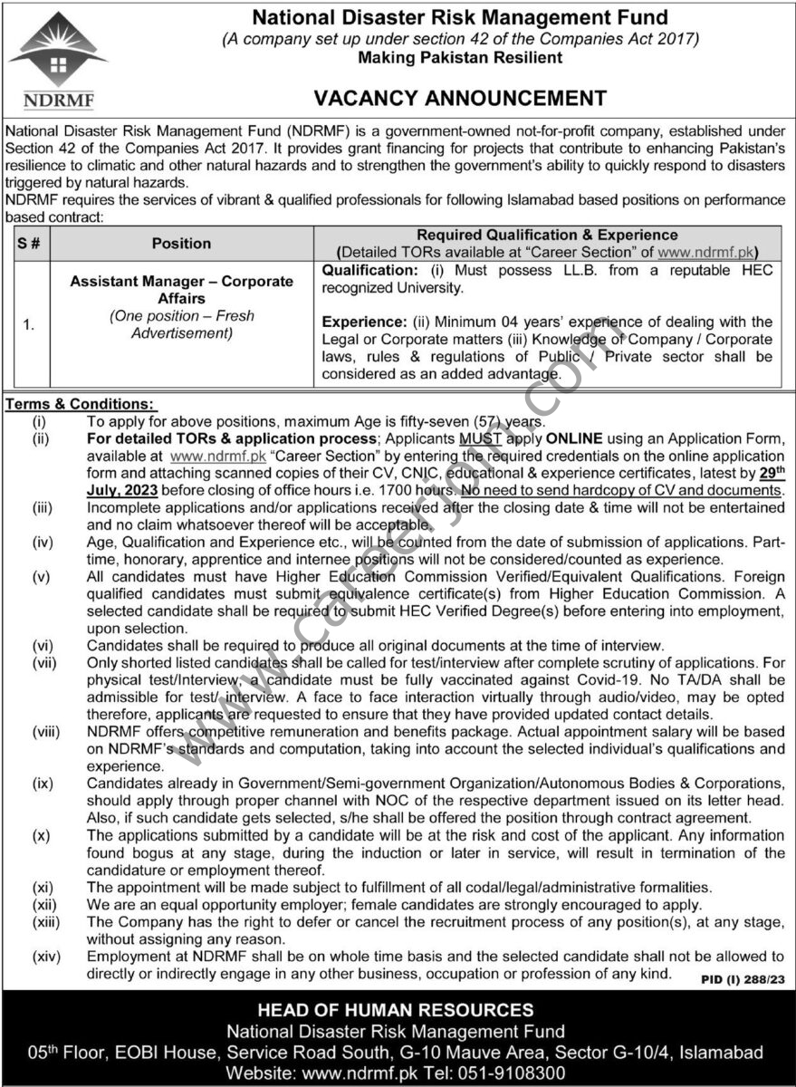 National Disaster Risk Management Fund NDRMF Jobs 16 July 2023 Express Tribune 22