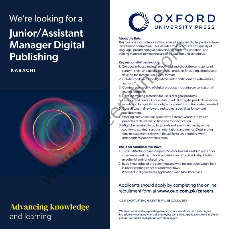 Oxford University Press OUP Jobs Junior / Assistant Manager Digital Publishing 1