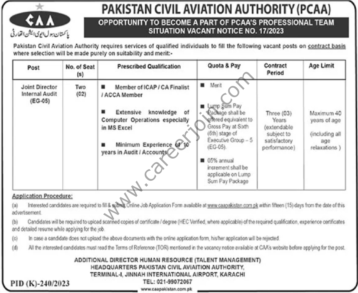  Pakistan Civil Aviation Authority CAA Jobs Joint Director Internal Audit 1