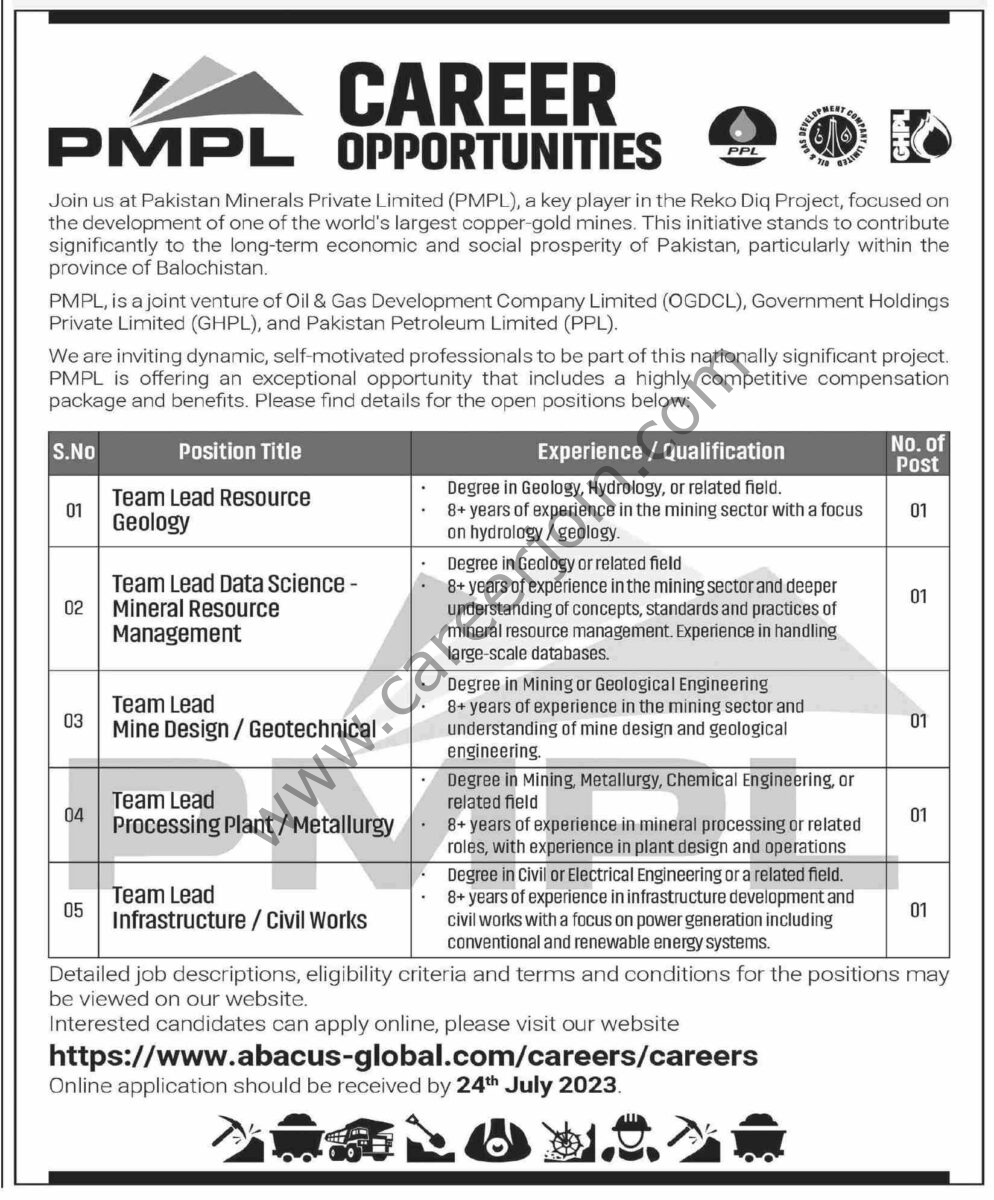Pakistan Minerals Pvt Ltd PMPL Jobs 09 July 2023 Express Tribune 1