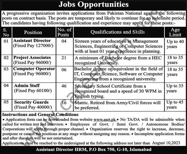 Progressive Organization PO Box 750 G 10 Islamabad Jobs 16 July 2023 Express 22