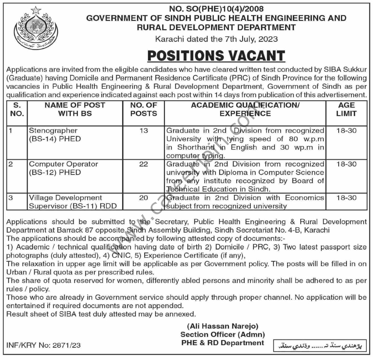 Public Health Engineering & Rural Development Dept Sindh Jobs 09 July 2023 Dawn 1