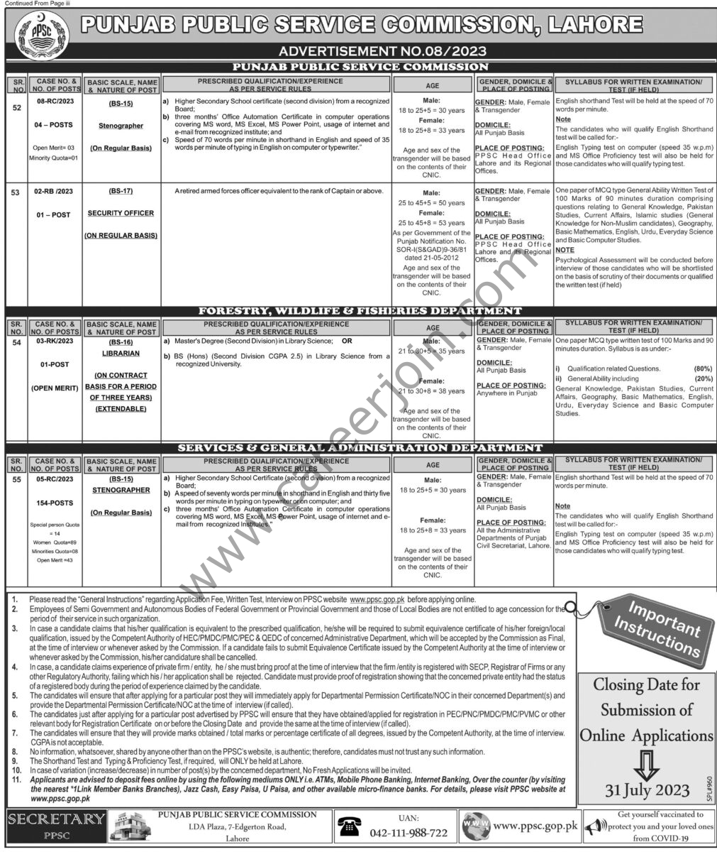 Punjab Public Service Commission PPSC Jobs 16 July 2023 Express Tribune 0122