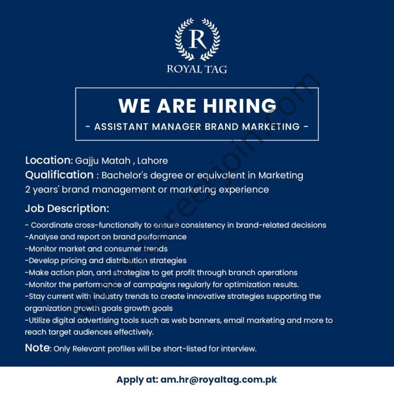 Royal Tag Jobs Assistant Manager Brand Marketing 1