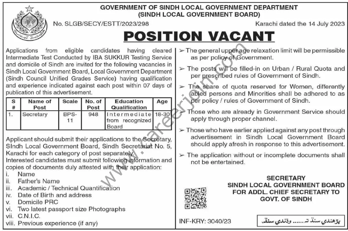 Sindh Local Givernment Board Jobs 16 July 2023 Dawn 22
