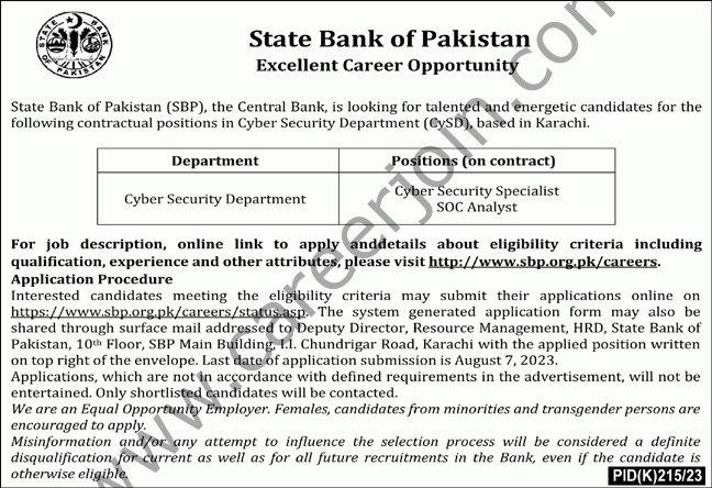 State Bank of Pakistan SBP Jobs 23 July 2023 Nawaiwaqt 1