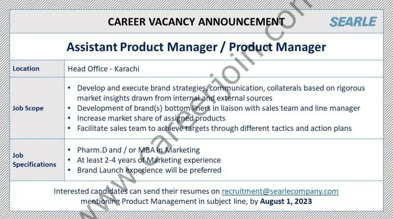 The SEARLE Company Pvt Ltd Jobs Assistant Product Manager / Product Manager 1