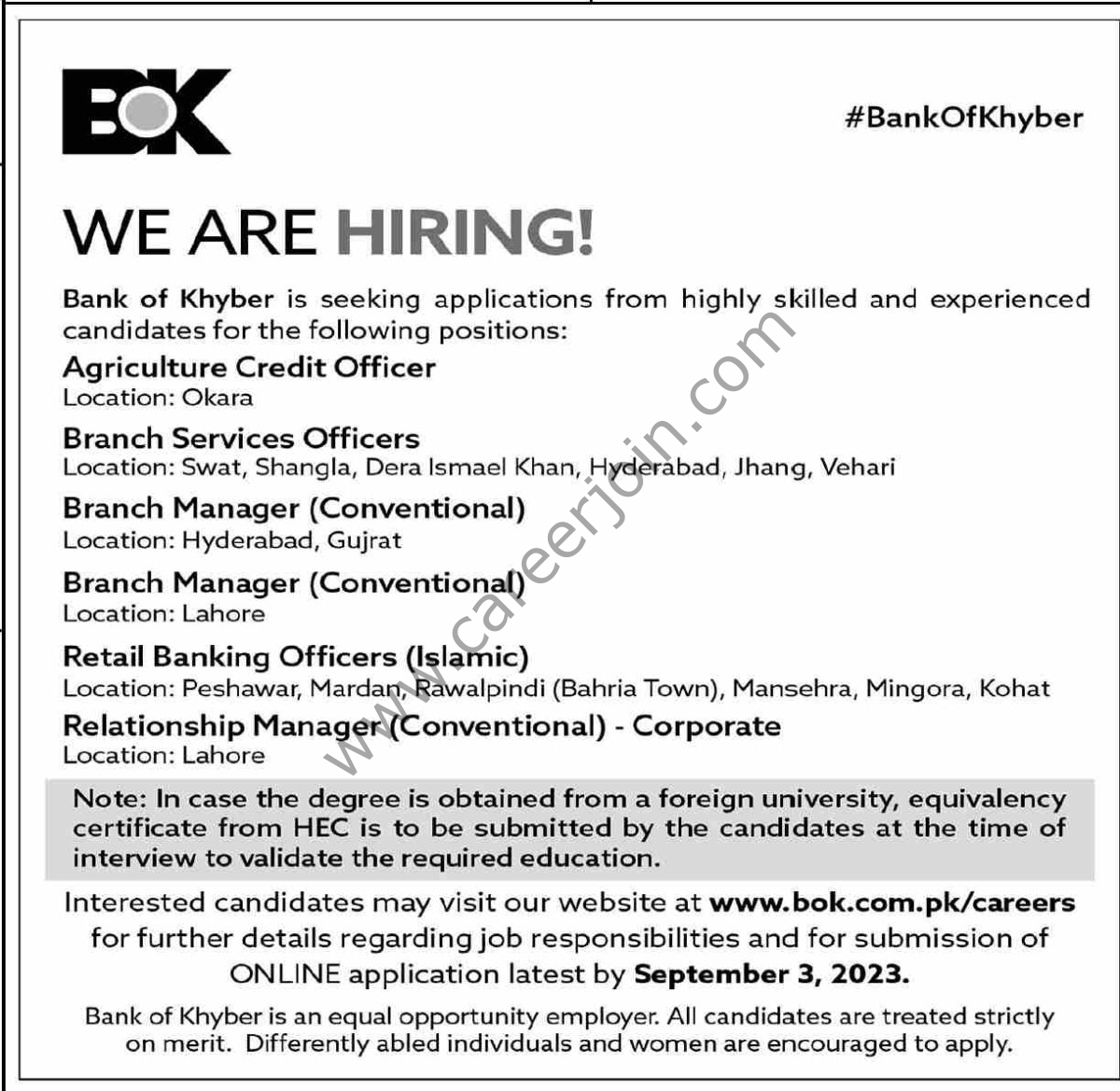 Bank of Khyber BOK Jobs 20 August 2023 Dawn 1