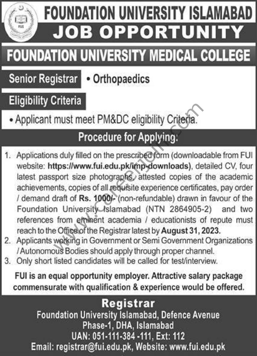 Foundation University Medical College Jobs 20 August 2023 Express 1