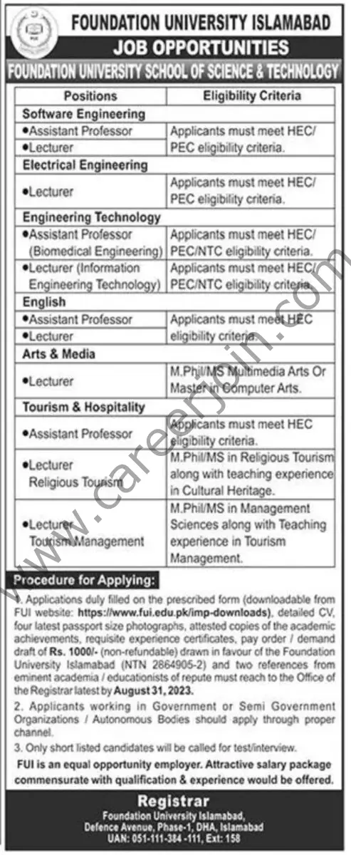 Foundation University School of Science & Technology Jobs 27 August 2023 The News 1