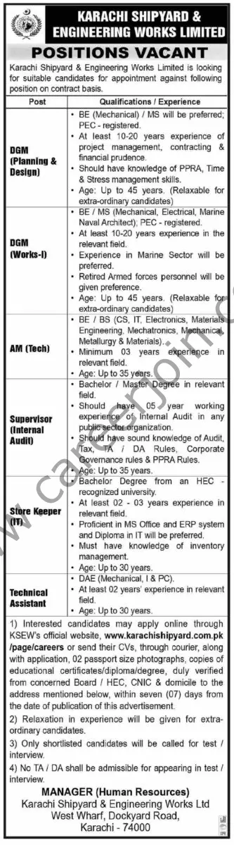 Karachi Shipyard & Engineering Works Ltd Jobs 20 August 2023 Dawn 1