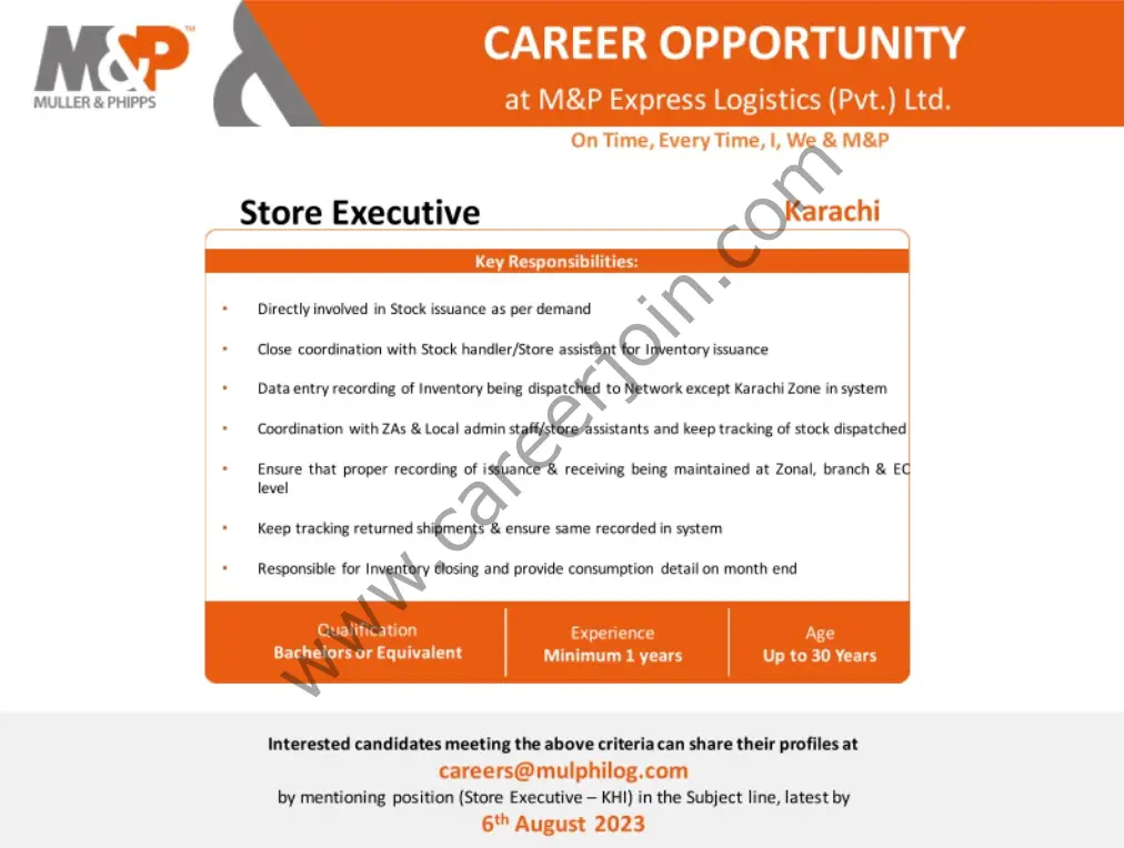 M&P Express Logistics Pvt Ltd Jobs Store Executive 1