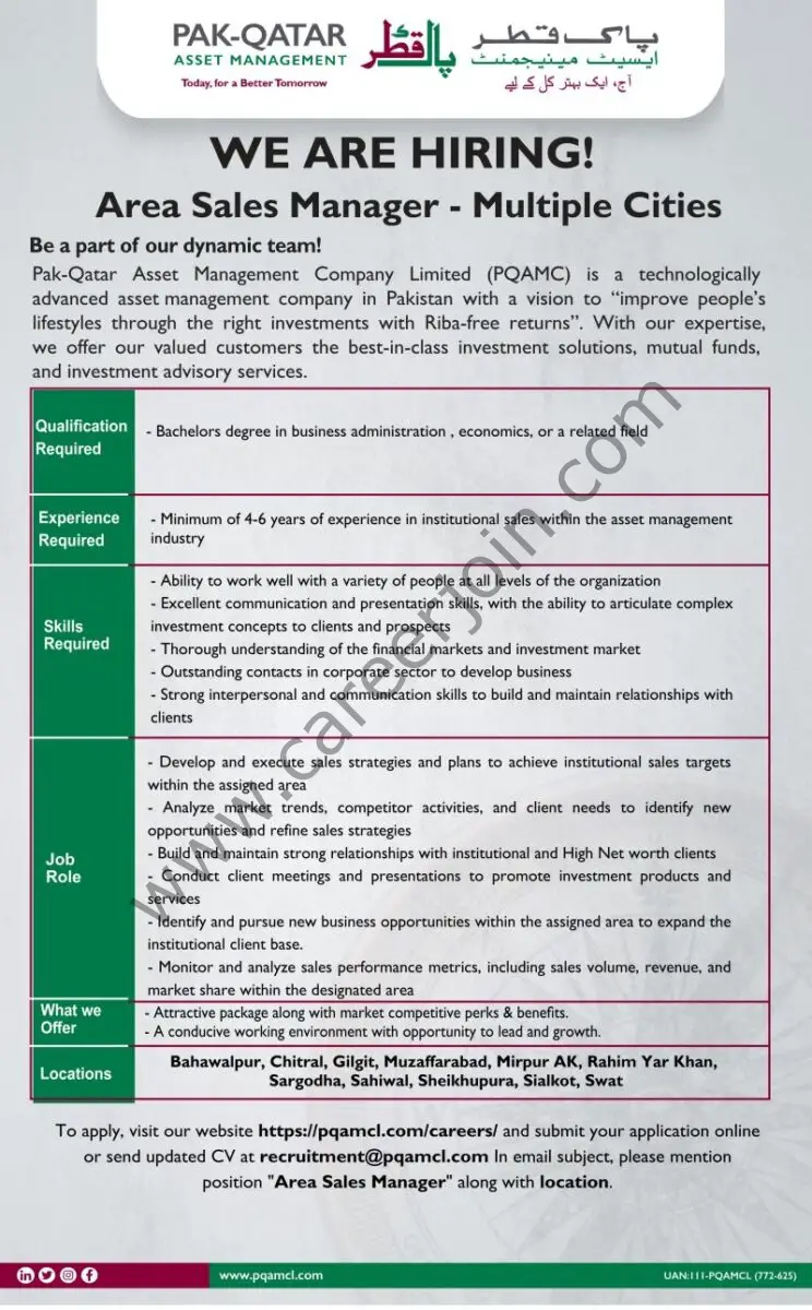 Pak Qatar Asset Management Jobs Company Limited Jobs Area Sales Manager 1
