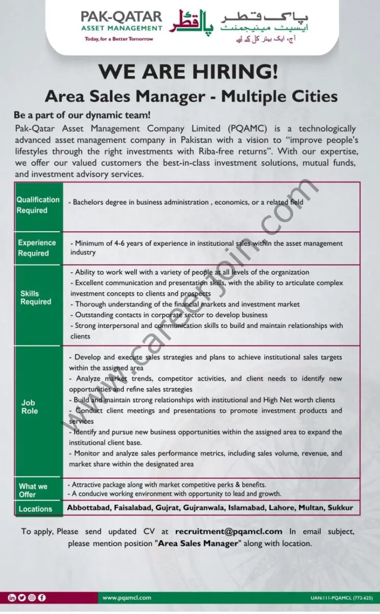 Pak Qatar Asset Management Company Limited Jobs Area Sales Manager 1