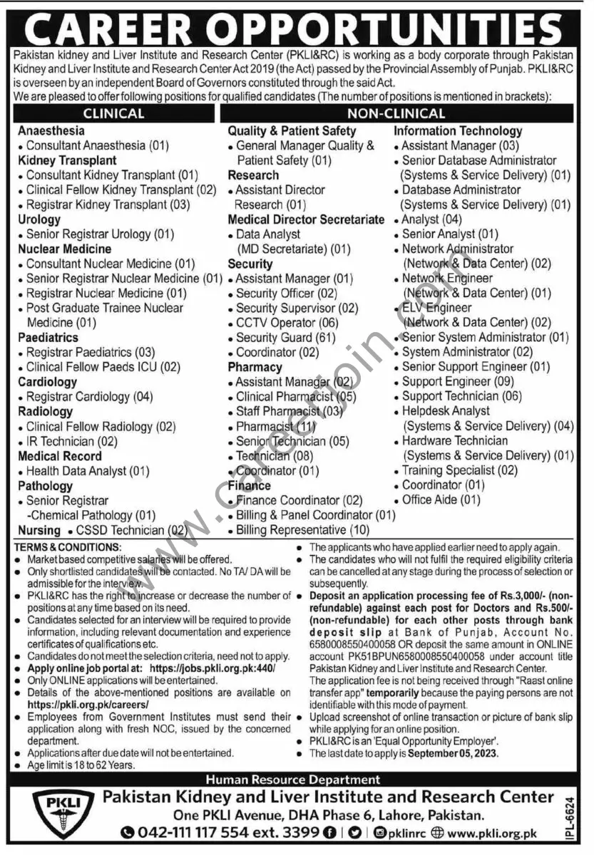 Pakistan Kidney & Liver Institute & Research Center Jobs 20 August 2023 Dawn 1