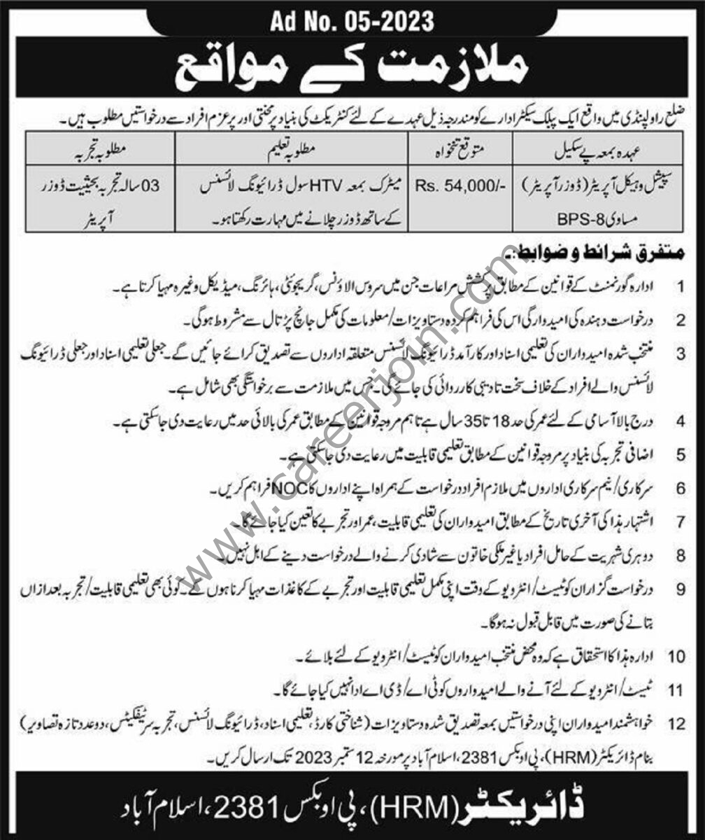 Public Sector Organization Rawalpindi Jobs 27 August 2023 Express 1
