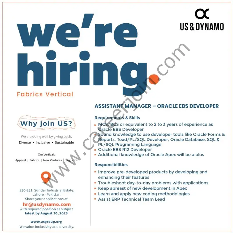 US & Dynamo Mills Limited Jobs August 2023 1