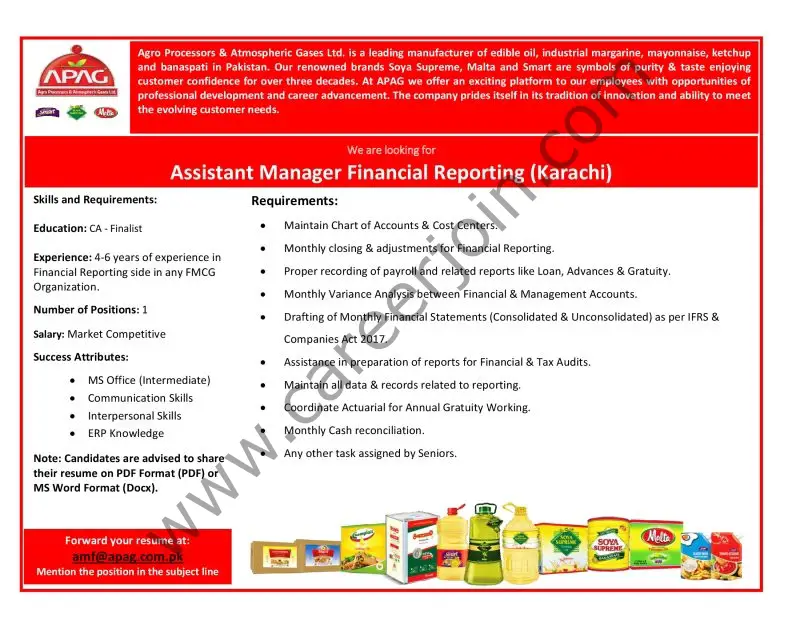 Agro Processors & Atmospheric Gases Pvt Ltd APAG Jobs Assistant Manager Financial Reporting 1