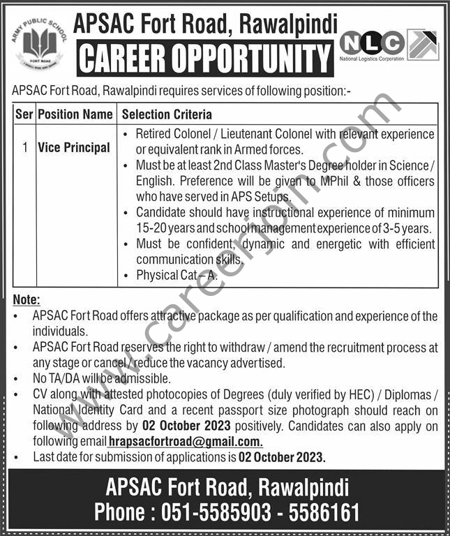 APSAC Fort Road Rawalpindi Jobs 17 September 2023 Express 1