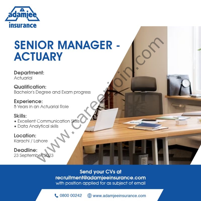 Adamjee Life Insurance Company Limited Jobs Senior Manager Actuary 1