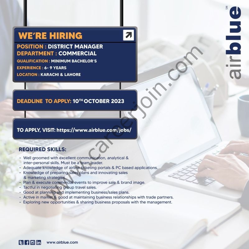 Airblue Pakistan Jobs District Manager 1