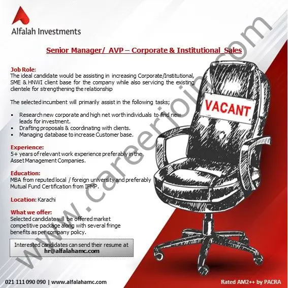 Alfalah Investments Jobs Senior Manager / AVP Corporate & Institutional Sales 1