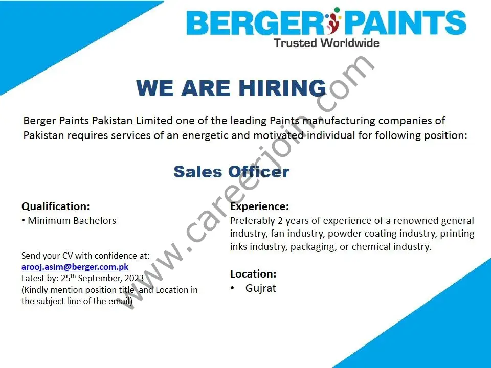 Berger Paints Pakistan Jobs Sales Officer 1